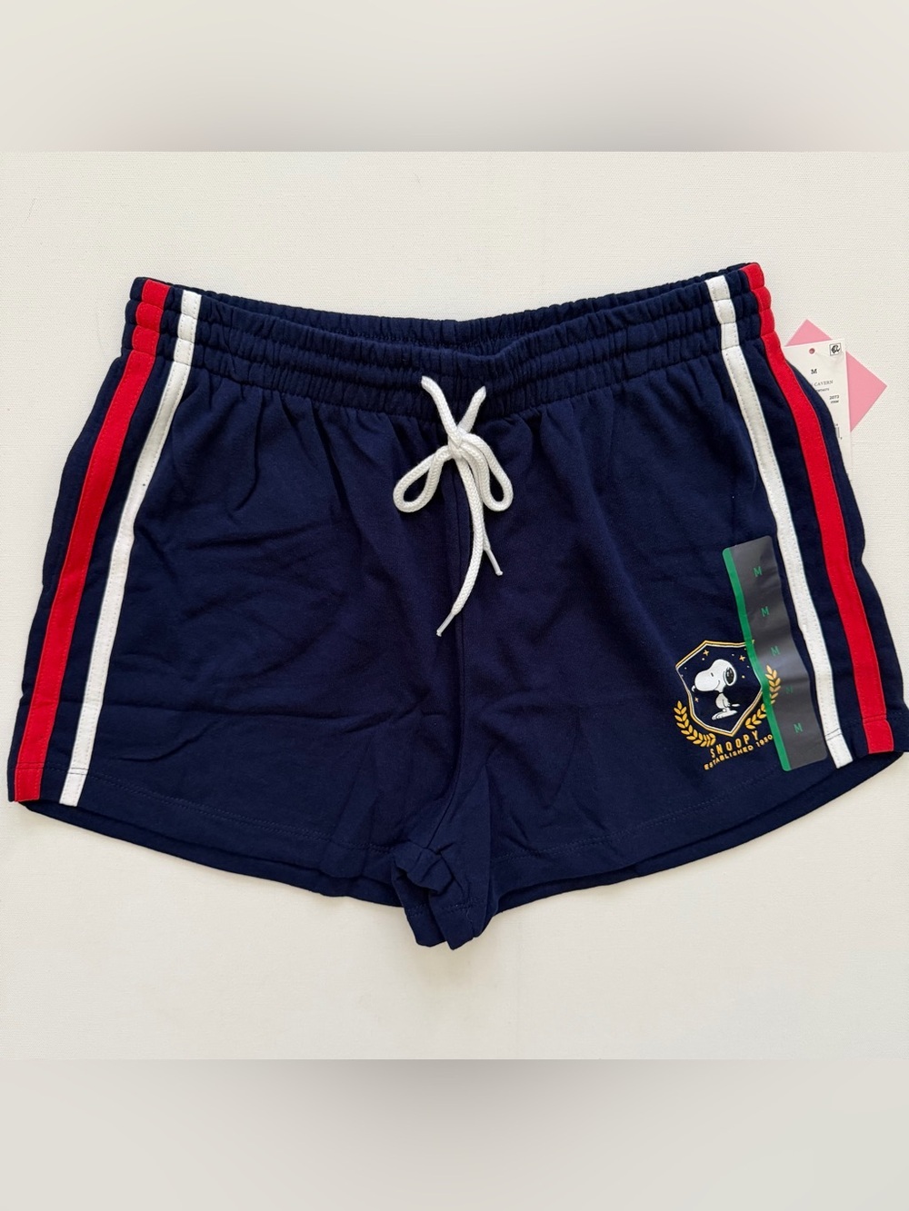 Snoopy Navy Women's Athletic Shorts with Contrast Side Stripes Size M